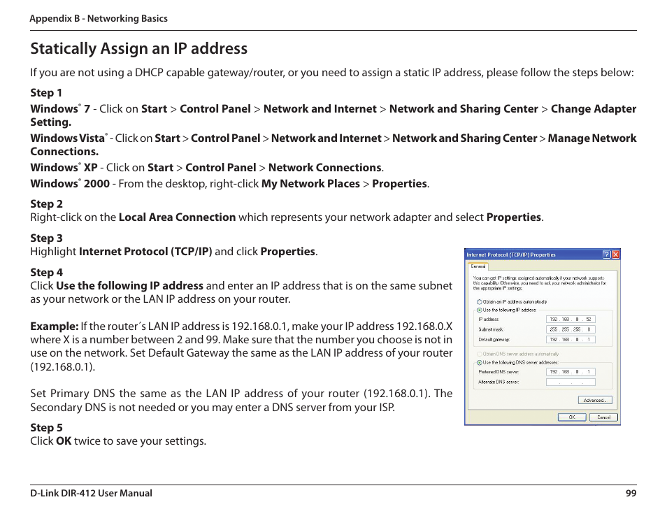 Statically assign an ip address | D-Link DIR-412 User Manual | Page 103 / 113