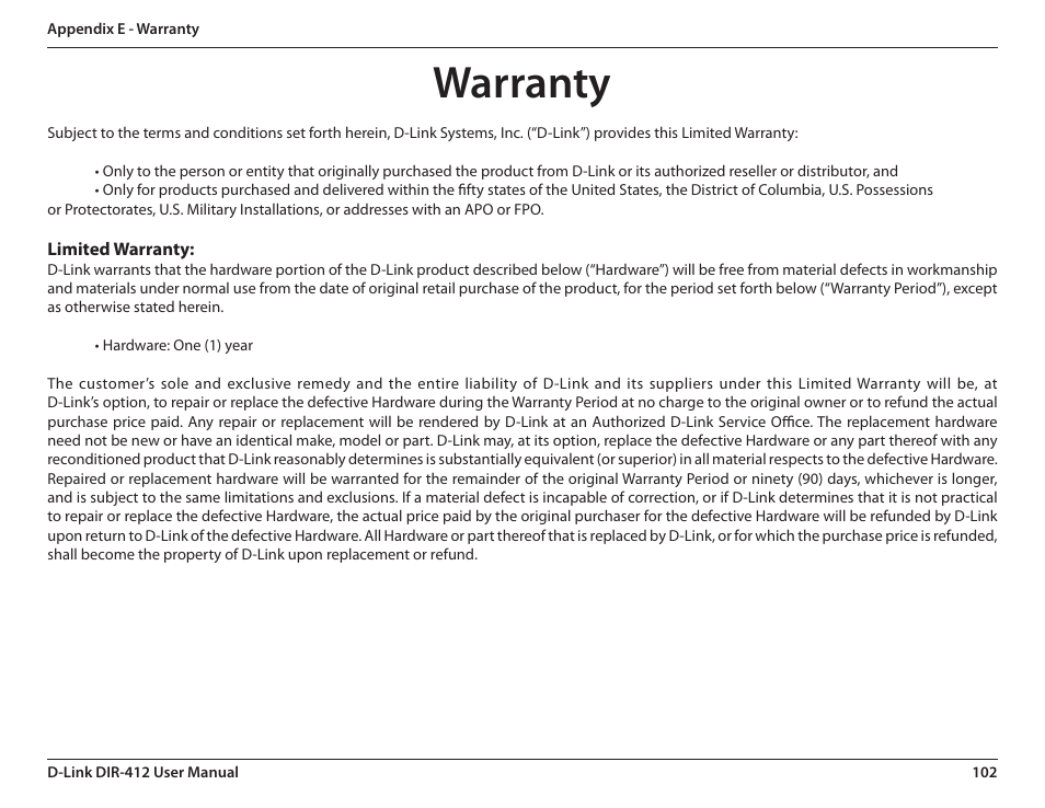 Warranty | D-Link DIR-412 User Manual | Page 106 / 113