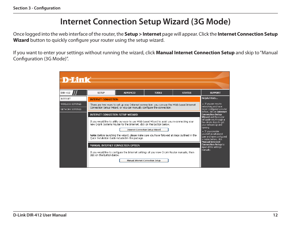 Internet connection setup wizard (3g mode) | D-Link DIR-412 User Manual | Page 16 / 113