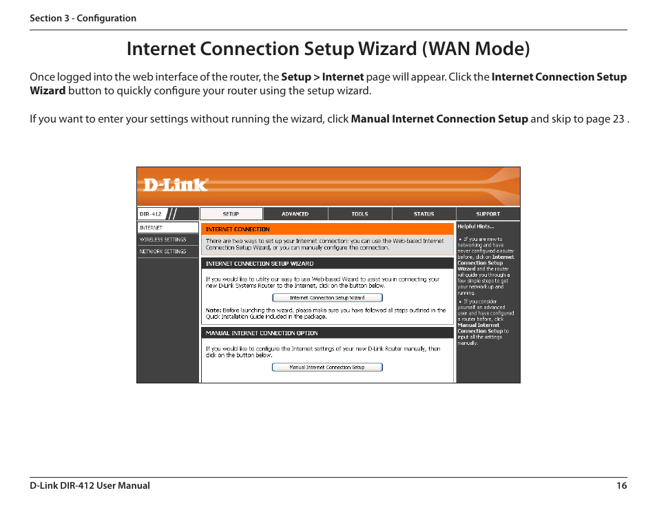 Internet connection setup wizard (wan mode) | D-Link DIR-412 User Manual | Page 20 / 113