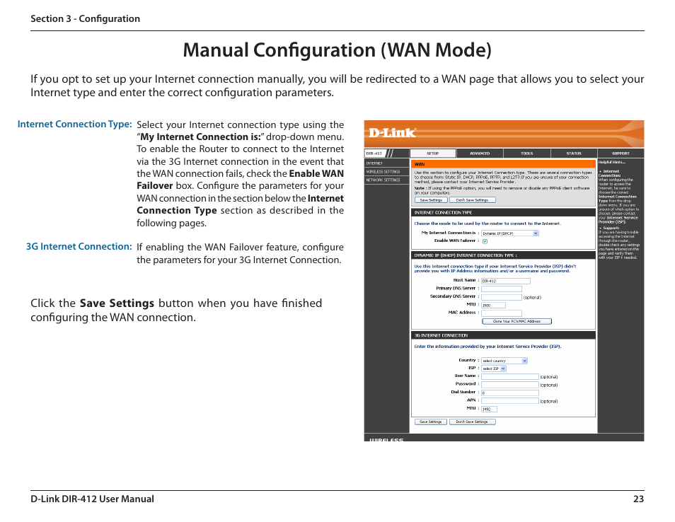 Manual configuration (wan mode) | D-Link DIR-412 User Manual | Page 27 / 113