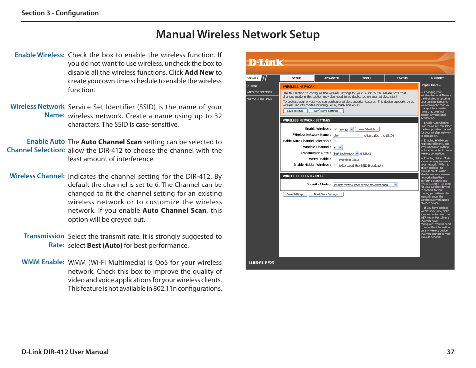 Manual wireless network setup | D-Link DIR-412 User Manual | Page 41 / 113