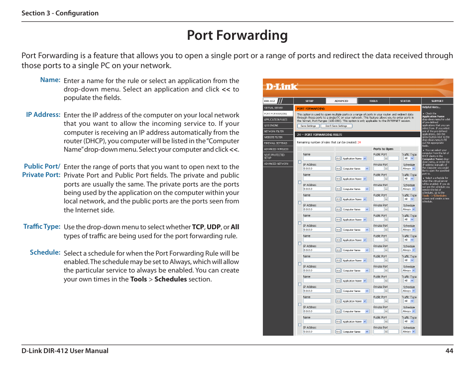 Port forwarding | D-Link DIR-412 User Manual | Page 48 / 113