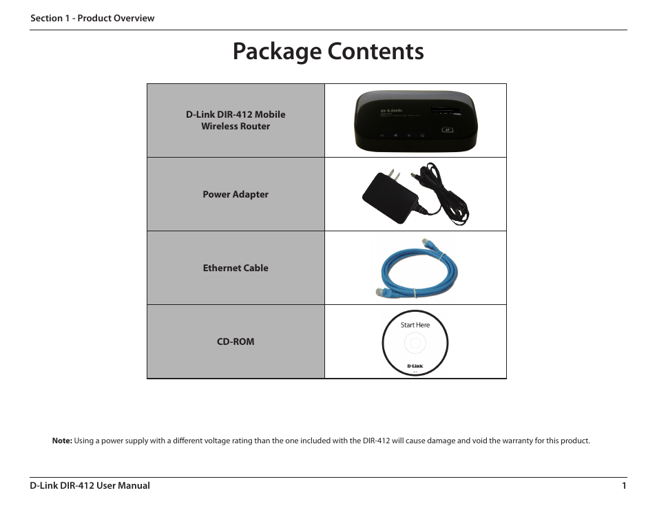 Product overview, Package contents | D-Link DIR-412 User Manual | Page 5 / 113