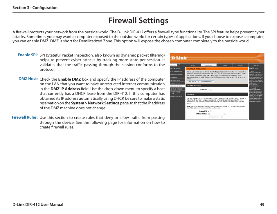 Firewall settings | D-Link DIR-412 User Manual | Page 53 / 113