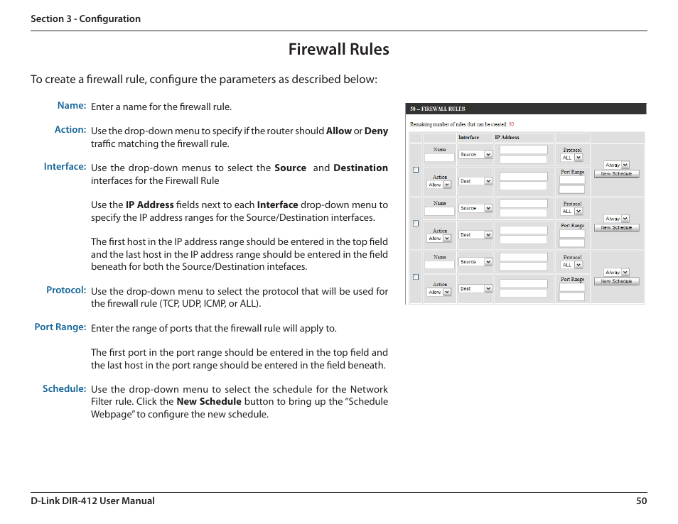 Firewall rules | D-Link DIR-412 User Manual | Page 54 / 113