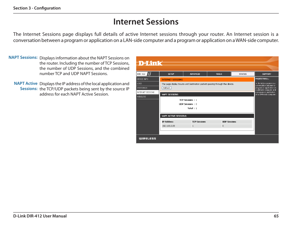 Internet sessions | D-Link DIR-412 User Manual | Page 69 / 113