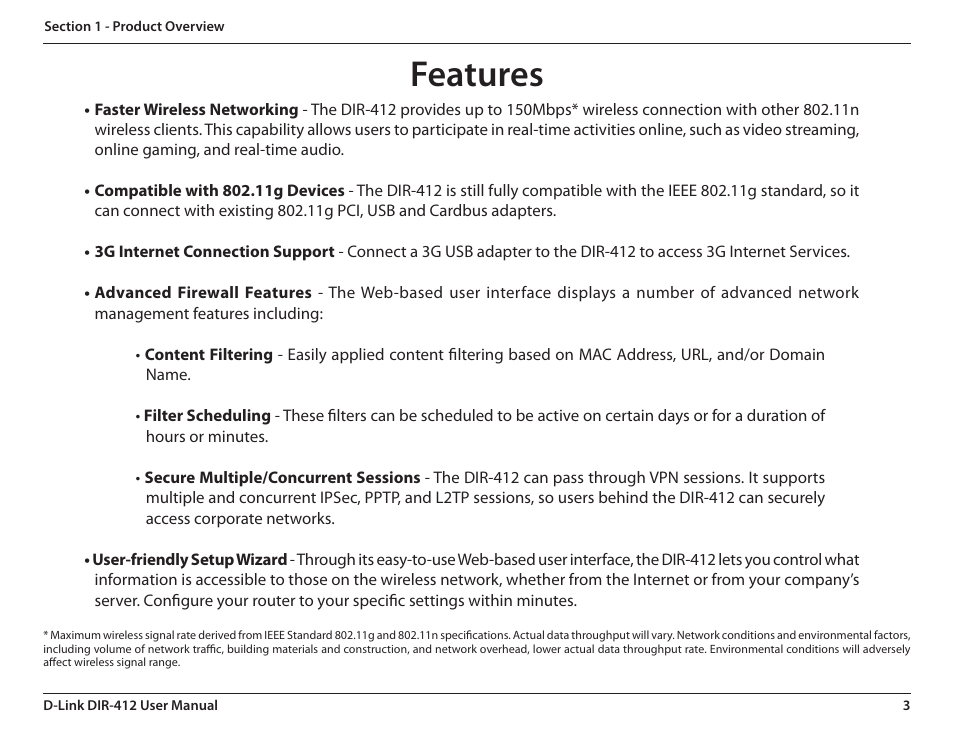 Features | D-Link DIR-412 User Manual | Page 7 / 113