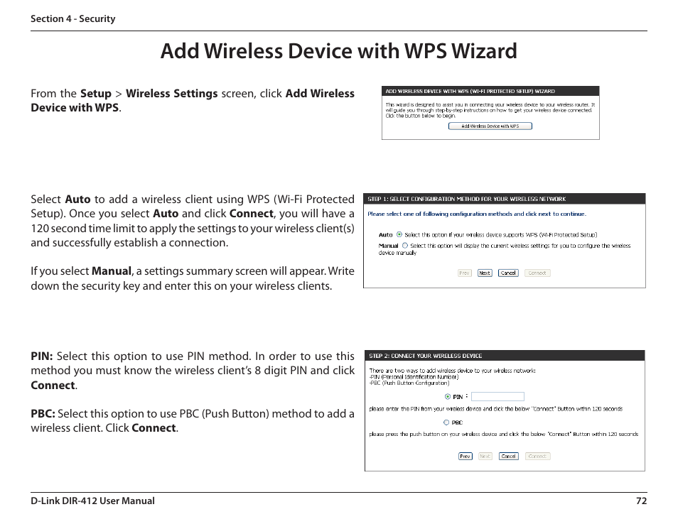 Add wireless device with wps wizard | D-Link DIR-412 User Manual | Page 76 / 113