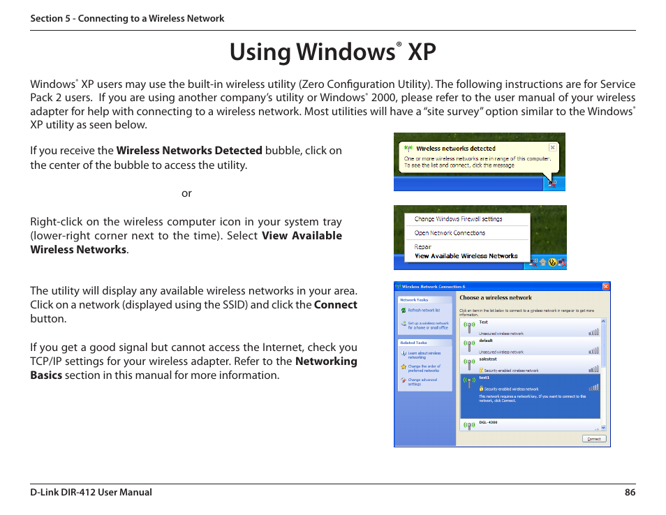 Using windows® xp, Using windows | D-Link DIR-412 User Manual | Page 90 / 113