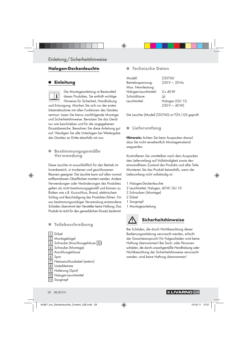 Einleitung / sicherheitshinweise | Livarno Z30760 User Manual | Page 26 / 31