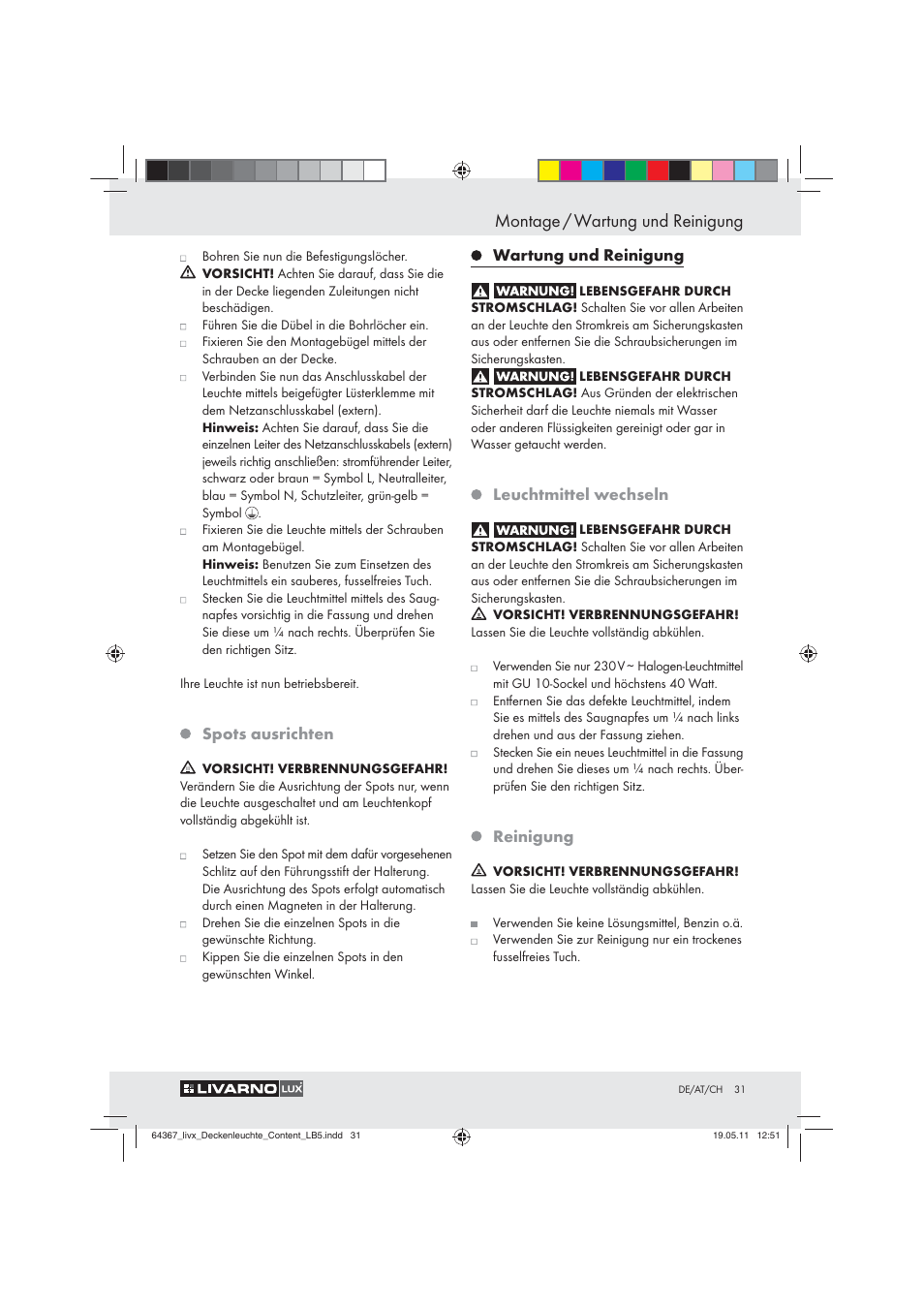 Montage / wartung und reinigung | Livarno Z30760 User Manual | Page 29 / 31