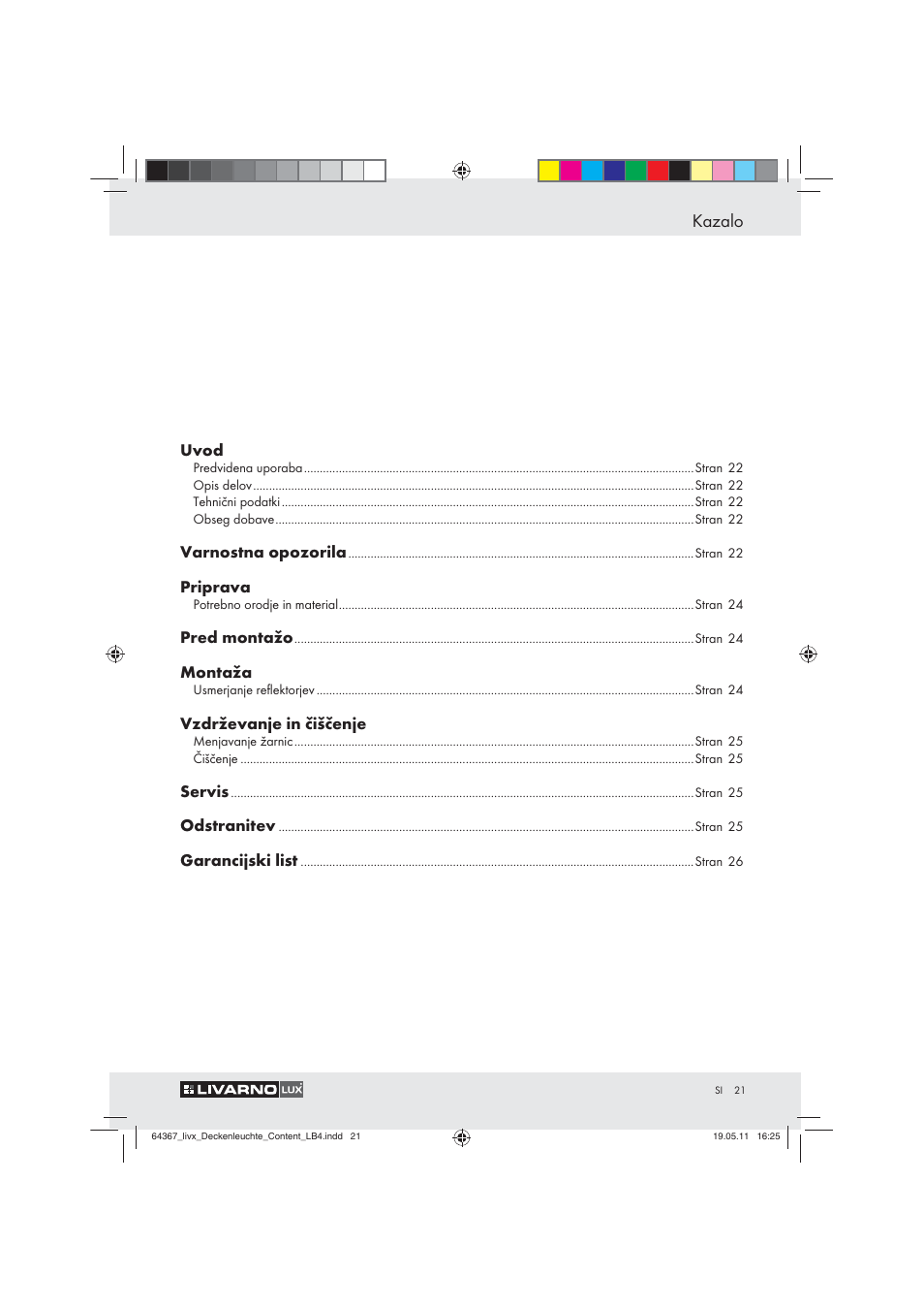 Kazalo | Livarno Z30760 User Manual | Page 19 / 42