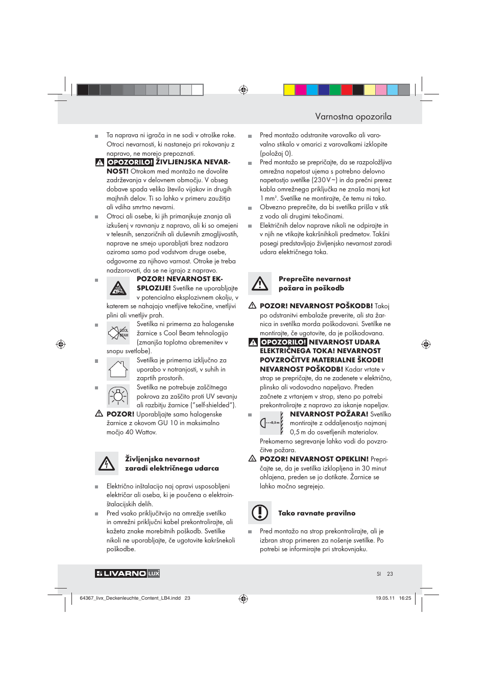 Varnostna opozorila | Livarno Z30760 User Manual | Page 21 / 42