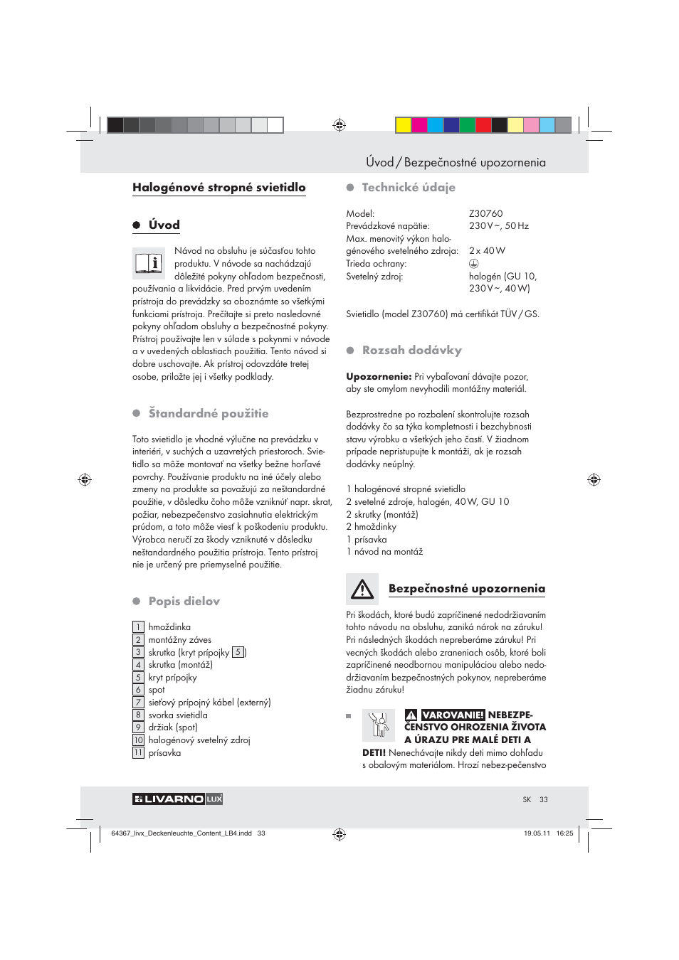 Úvod / bezpečnostné upozornenia | Livarno Z30760 User Manual | Page 31 / 42