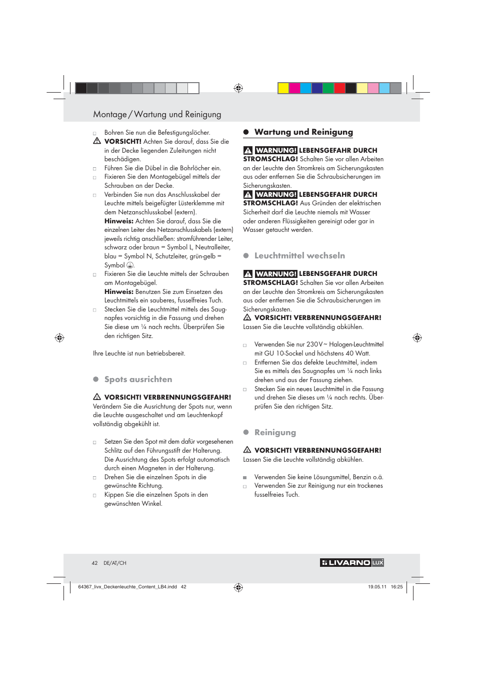 Montage / wartung und reinigung | Livarno Z30760 User Manual | Page 40 / 42