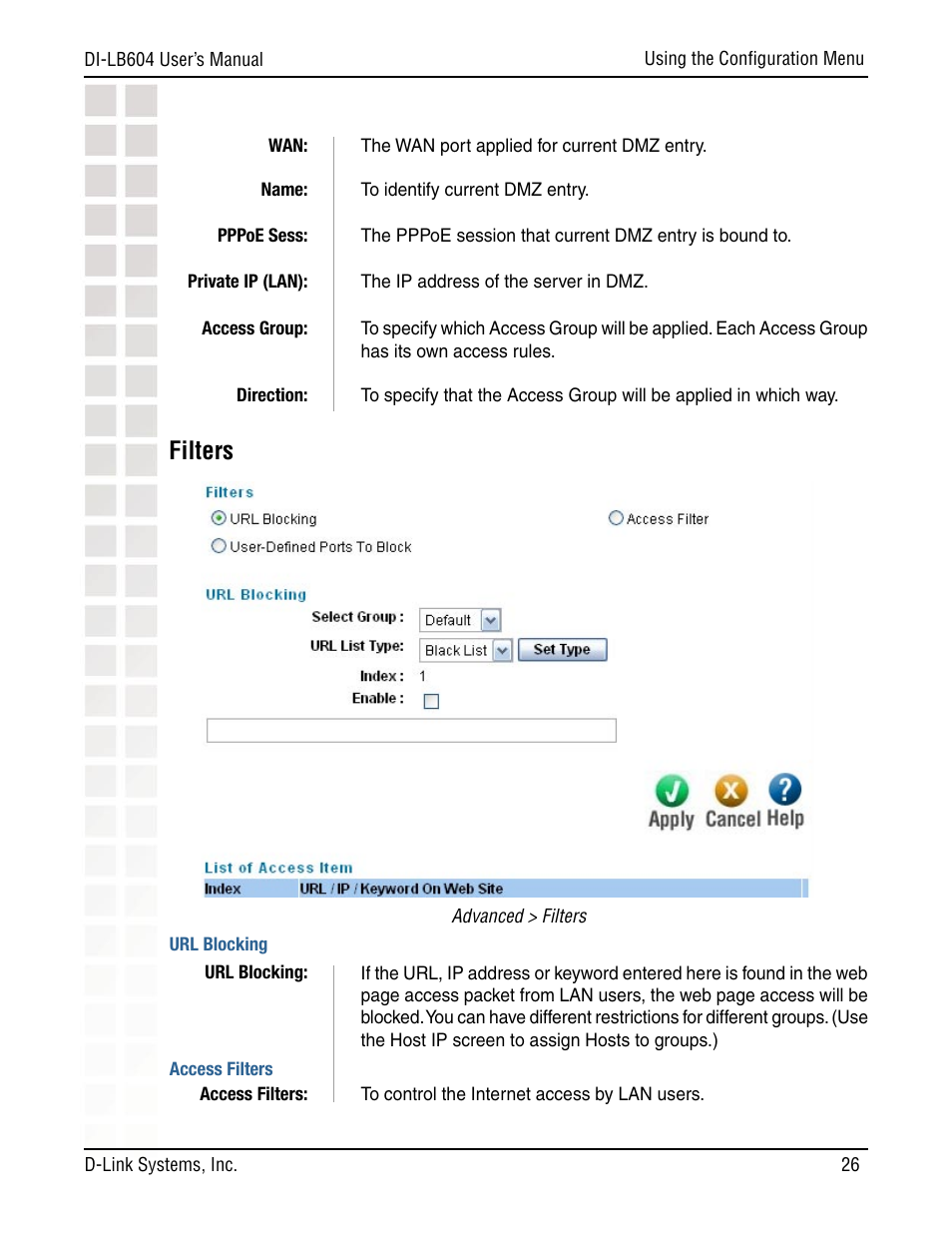 Filters | D-Link DI-LB604 User Manual | Page 26 / 92