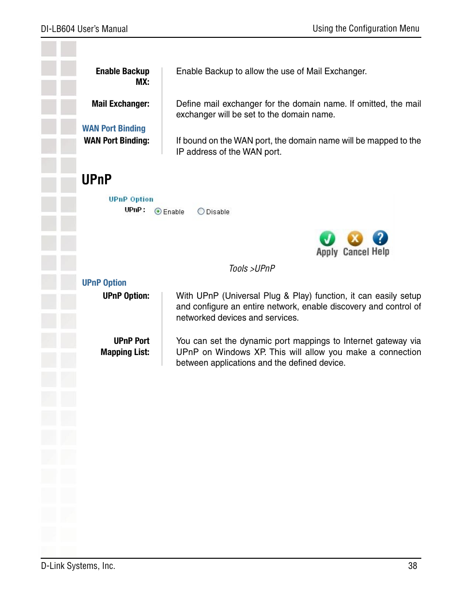 Upnp | D-Link DI-LB604 User Manual | Page 38 / 92