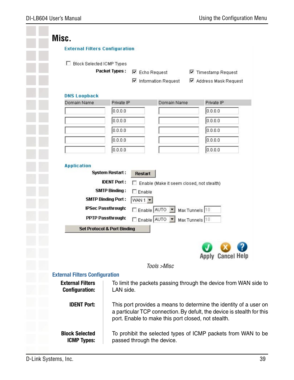 Misc | D-Link DI-LB604 User Manual | Page 39 / 92