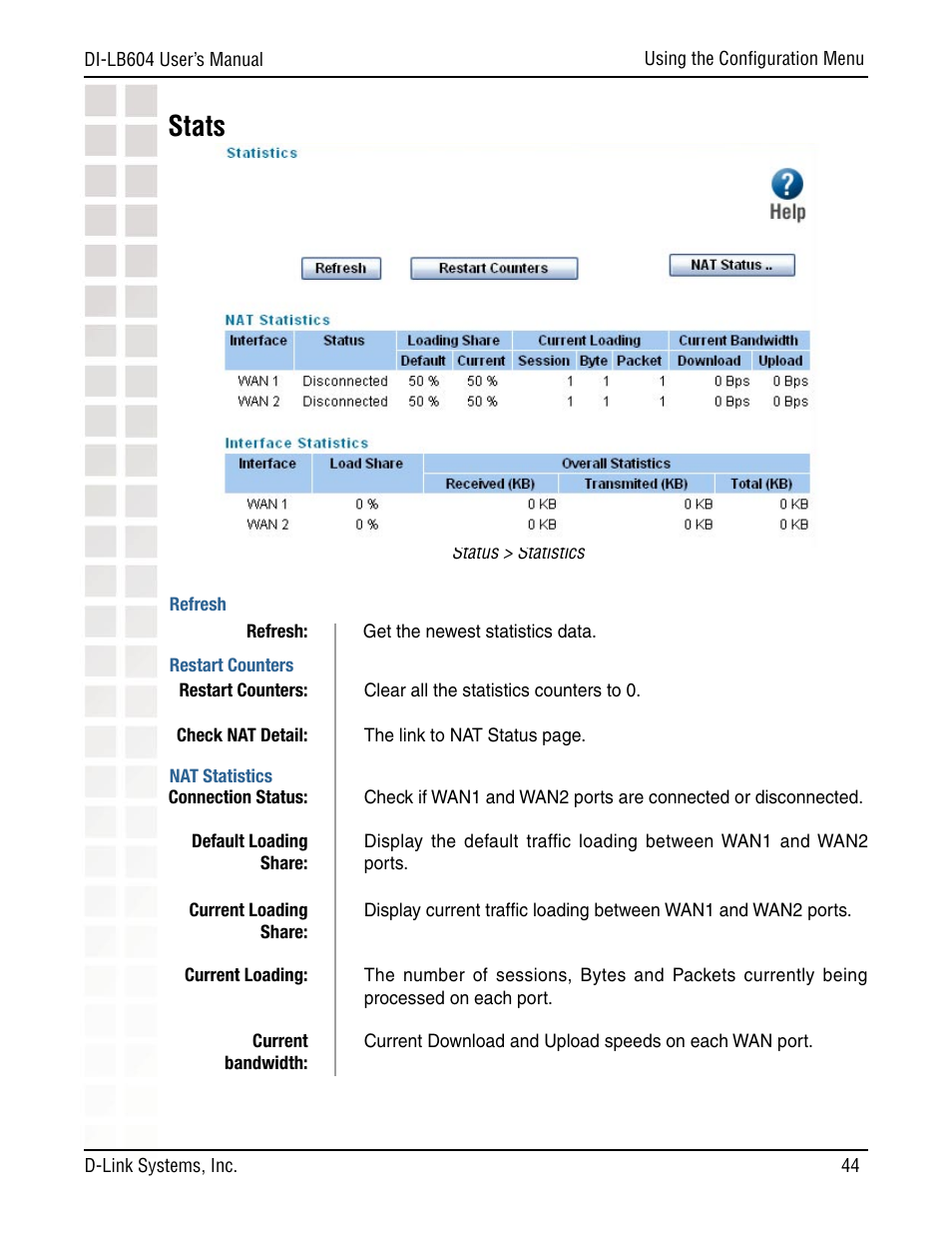 Stats | D-Link DI-LB604 User Manual | Page 44 / 92