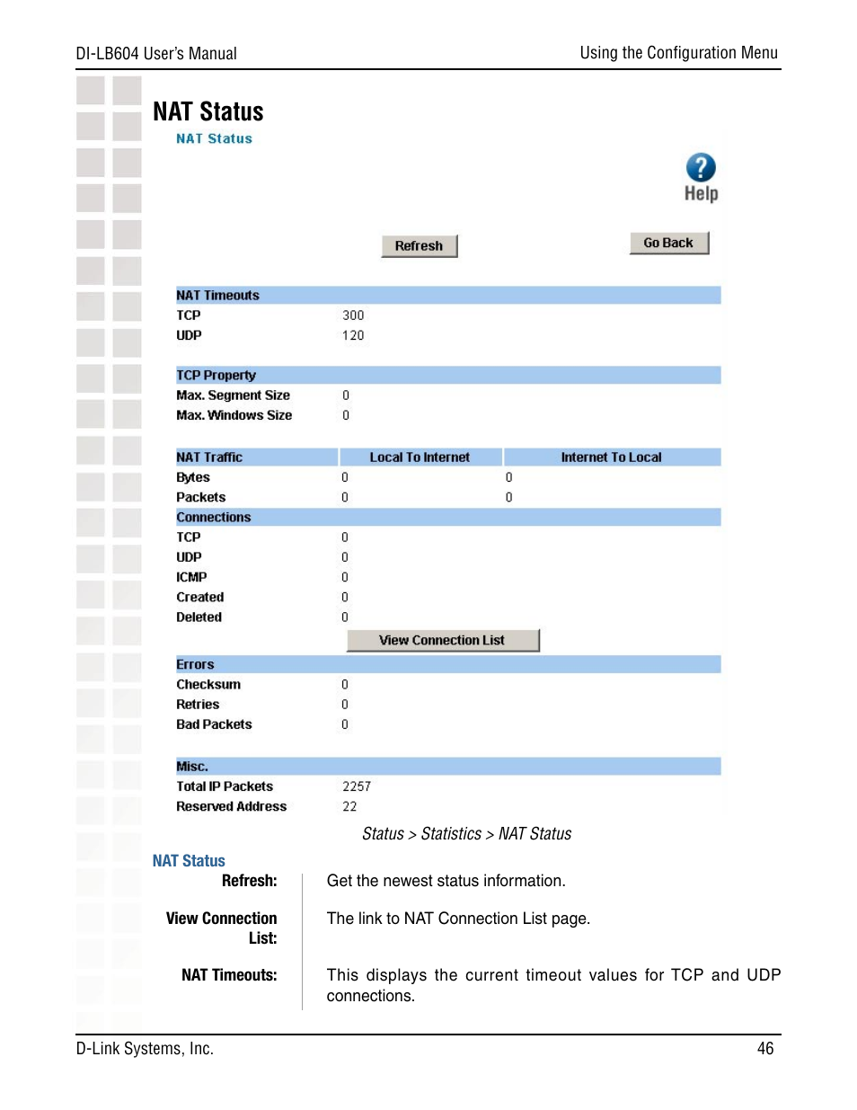 Nat status | D-Link DI-LB604 User Manual | Page 46 / 92