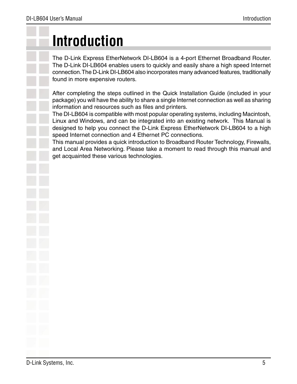 Introduction | D-Link DI-LB604 User Manual | Page 5 / 92