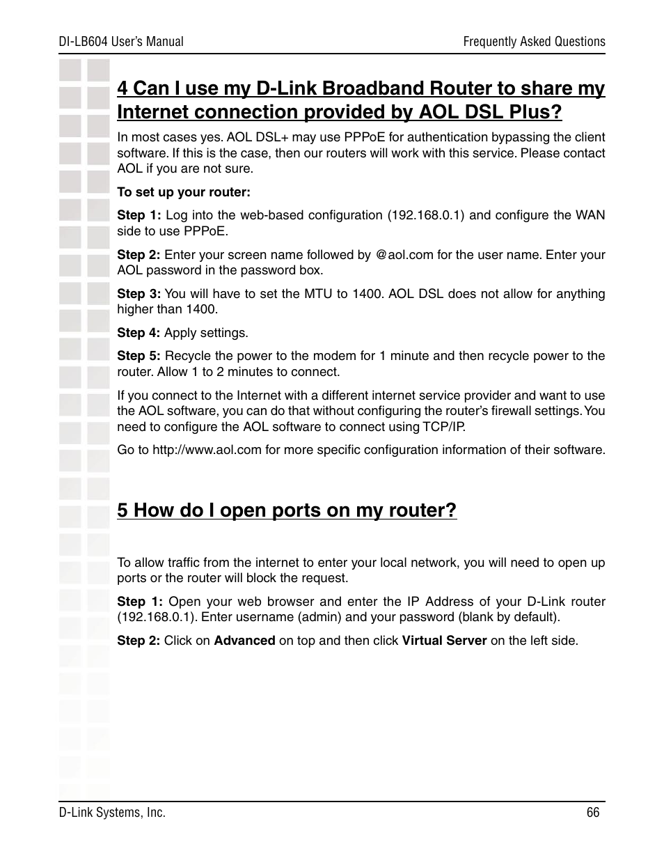 5 how do i open ports on my router | D-Link DI-LB604 User Manual | Page 66 / 92