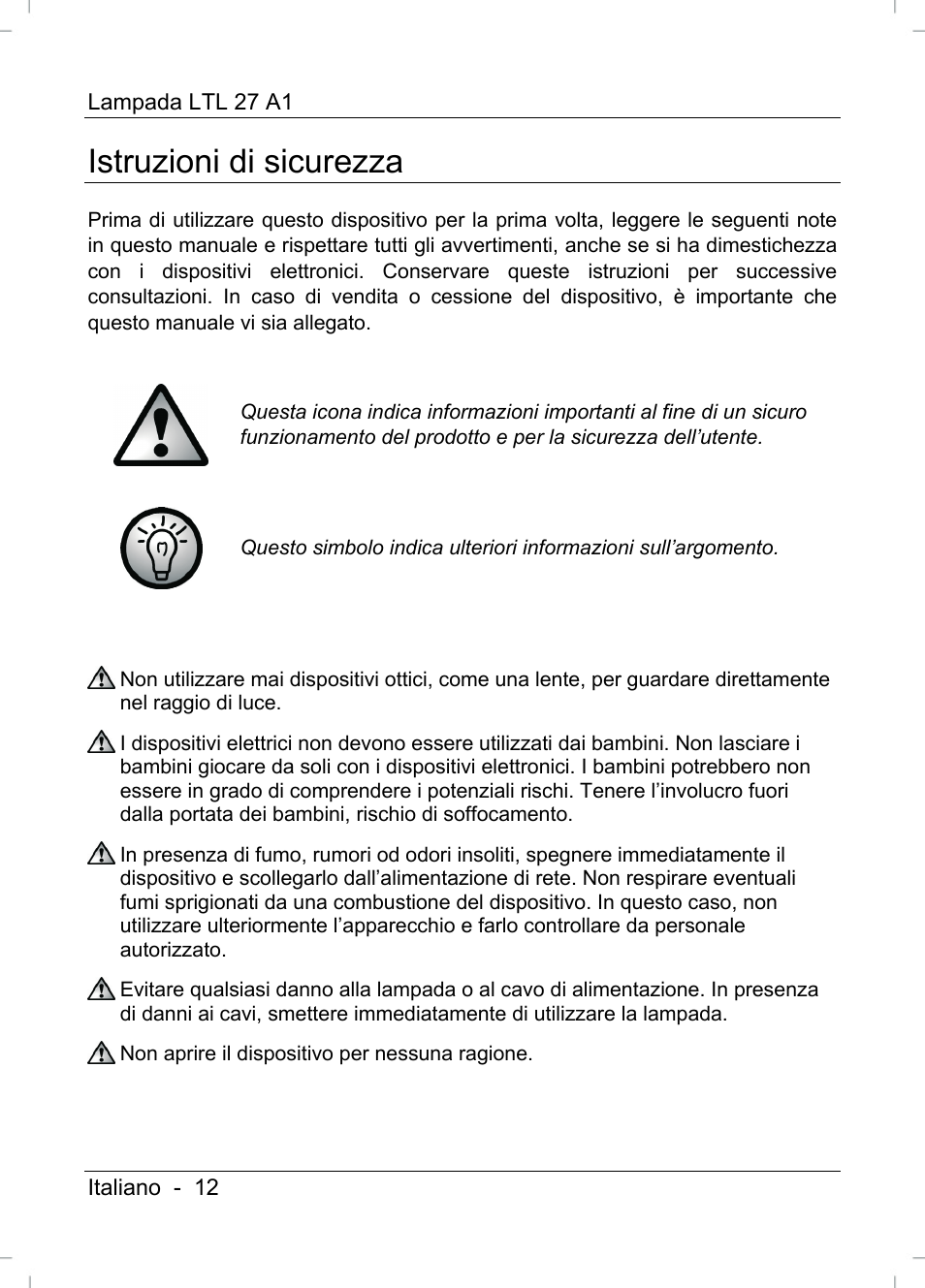 Istruzioni di sicurezza | Livarno LTL 27 A1 User Manual | Page 14 / 45