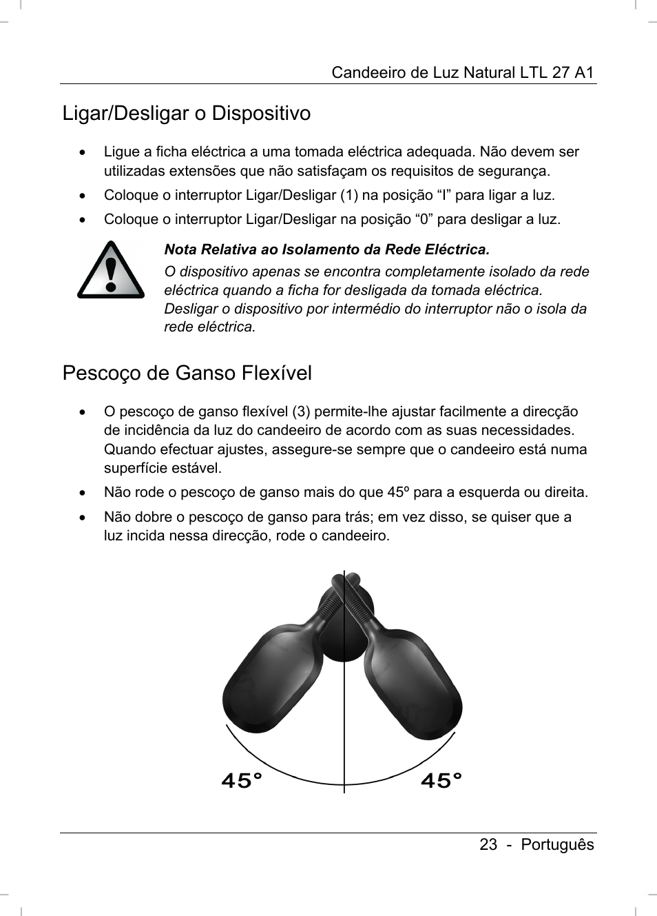 Ligar/desligar o dispositivo, Pescoço de ganso flexível | Livarno LTL 27 A1 User Manual | Page 25 / 45