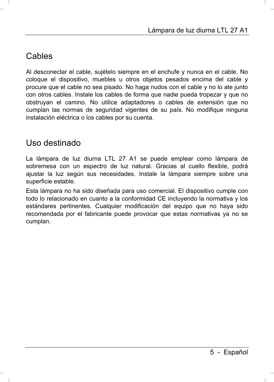 Cables, Uso destinado | Livarno LTL 27 A1 User Manual | Page 7 / 45
