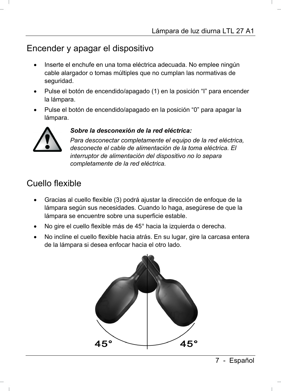 Encender y apagar el dispositivo, Cuello flexible | Livarno LTL 27 A1 User Manual | Page 9 / 45