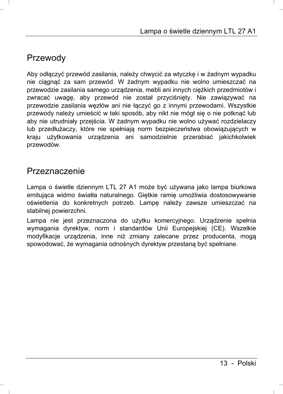Przewody, Przeznaczenie | Livarno LTL 27 A1 User Manual | Page 15 / 53