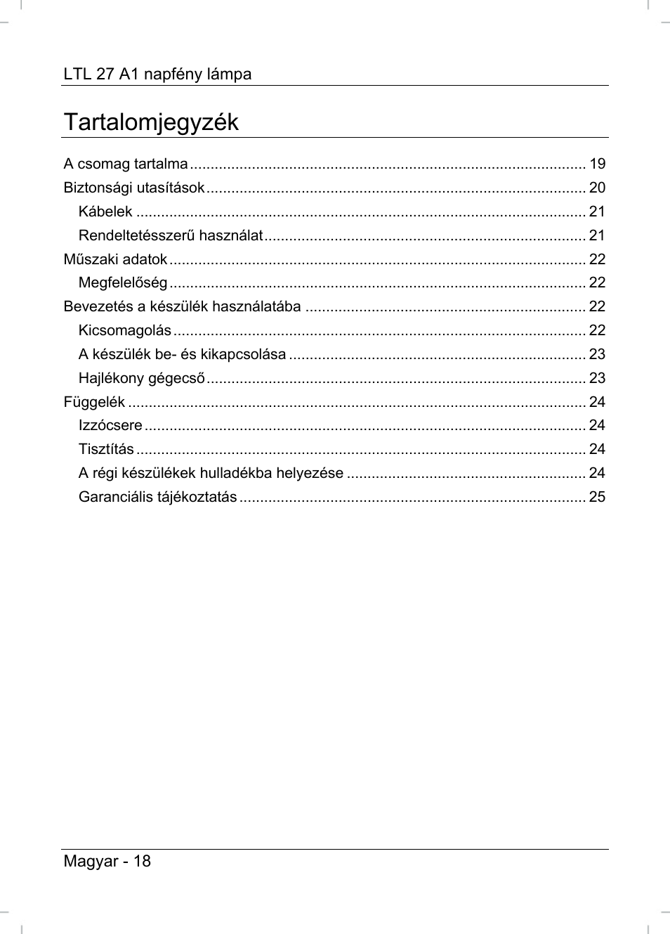 Tartalomjegyzék | Livarno LTL 27 A1 User Manual | Page 20 / 53