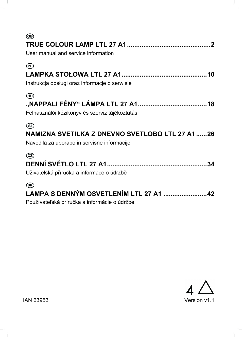 True colour lamp ltl 27 a1, Lampka stołowa ltl 27 a1, Nappali fény“ lámpa ltl 27 a1 | Namizna svetilka z dnevno svetlobo ltl 27 a1, Denní světlo ltl 27 a1, Lampa s denným osvetlením ltl 27 a1 | Livarno LTL 27 A1 User Manual | Page 3 / 53