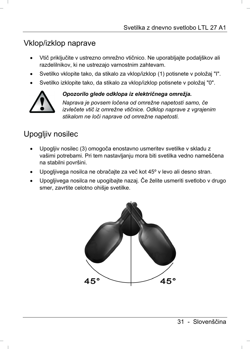 Vklop/izklop naprave, Upogljiv nosilec | Livarno LTL 27 A1 User Manual | Page 33 / 53