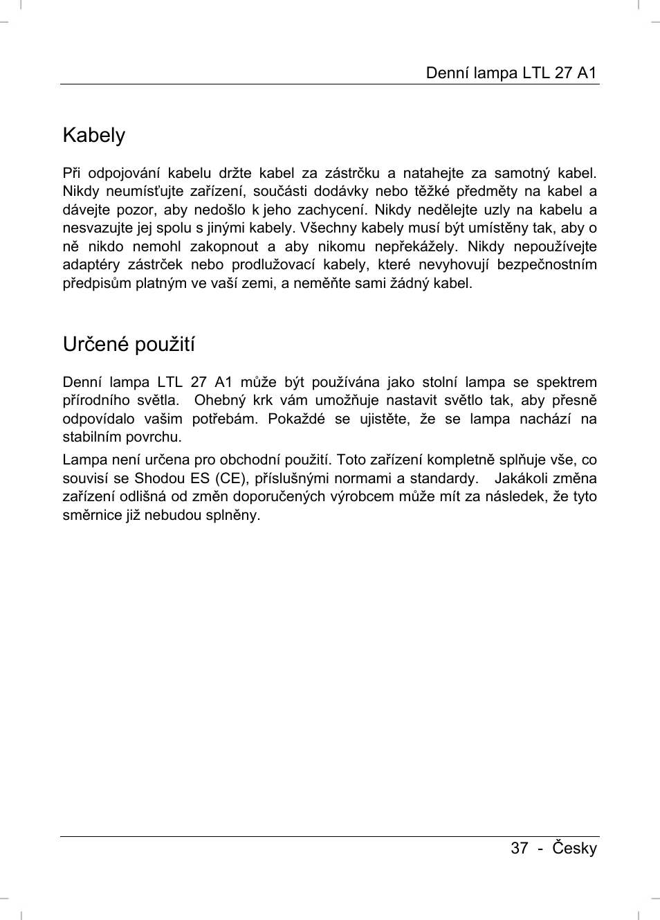 Kabely, Určené použití | Livarno LTL 27 A1 User Manual | Page 39 / 53