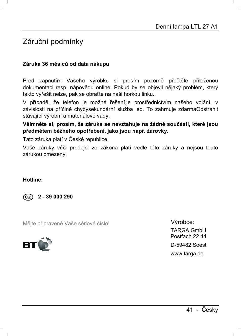 Záruční podmínky | Livarno LTL 27 A1 User Manual | Page 43 / 53
