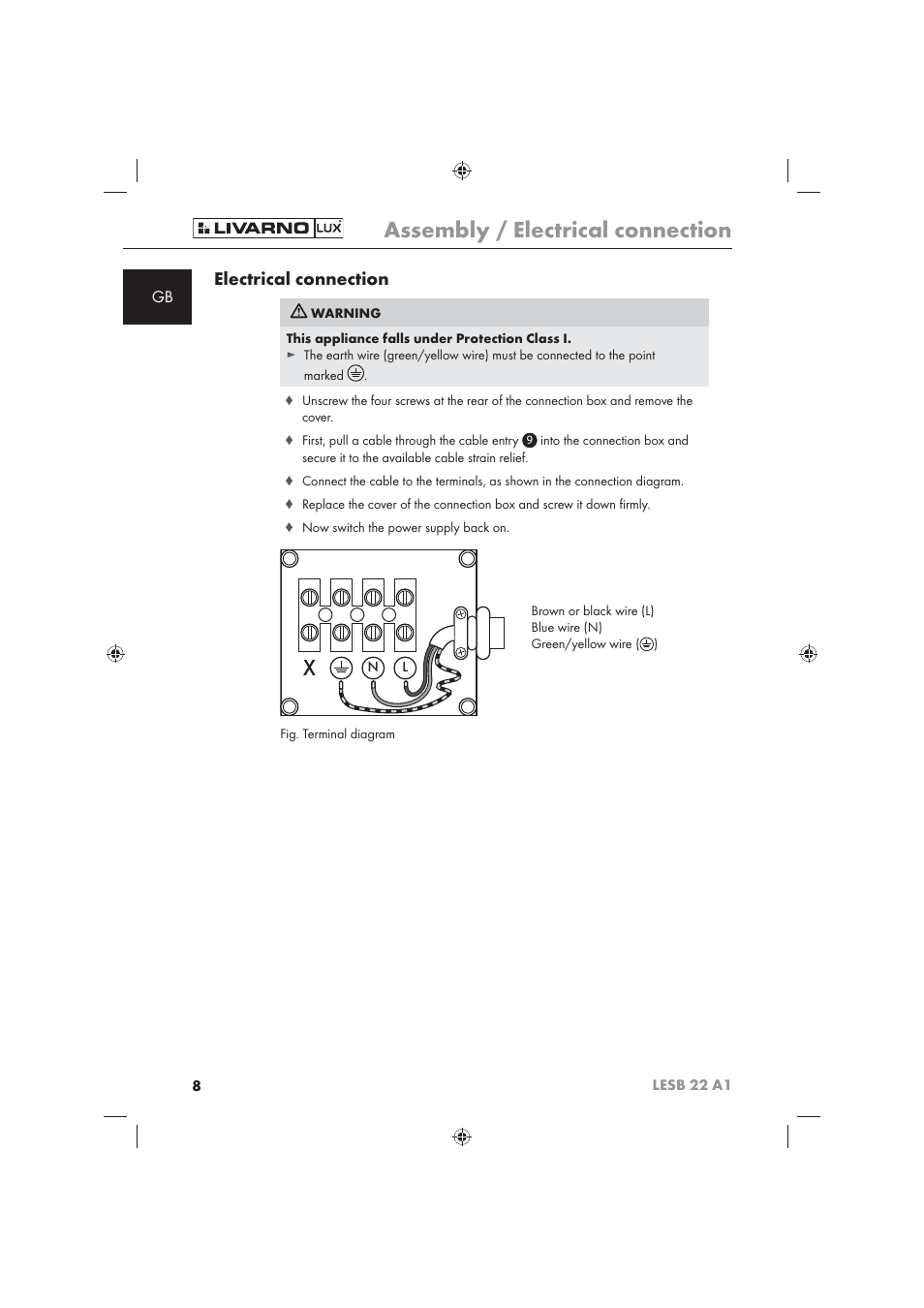 Assembly / electrical connection, Electrical connection | Livarno LESB 22 A1 User Manual | Page 10 / 74