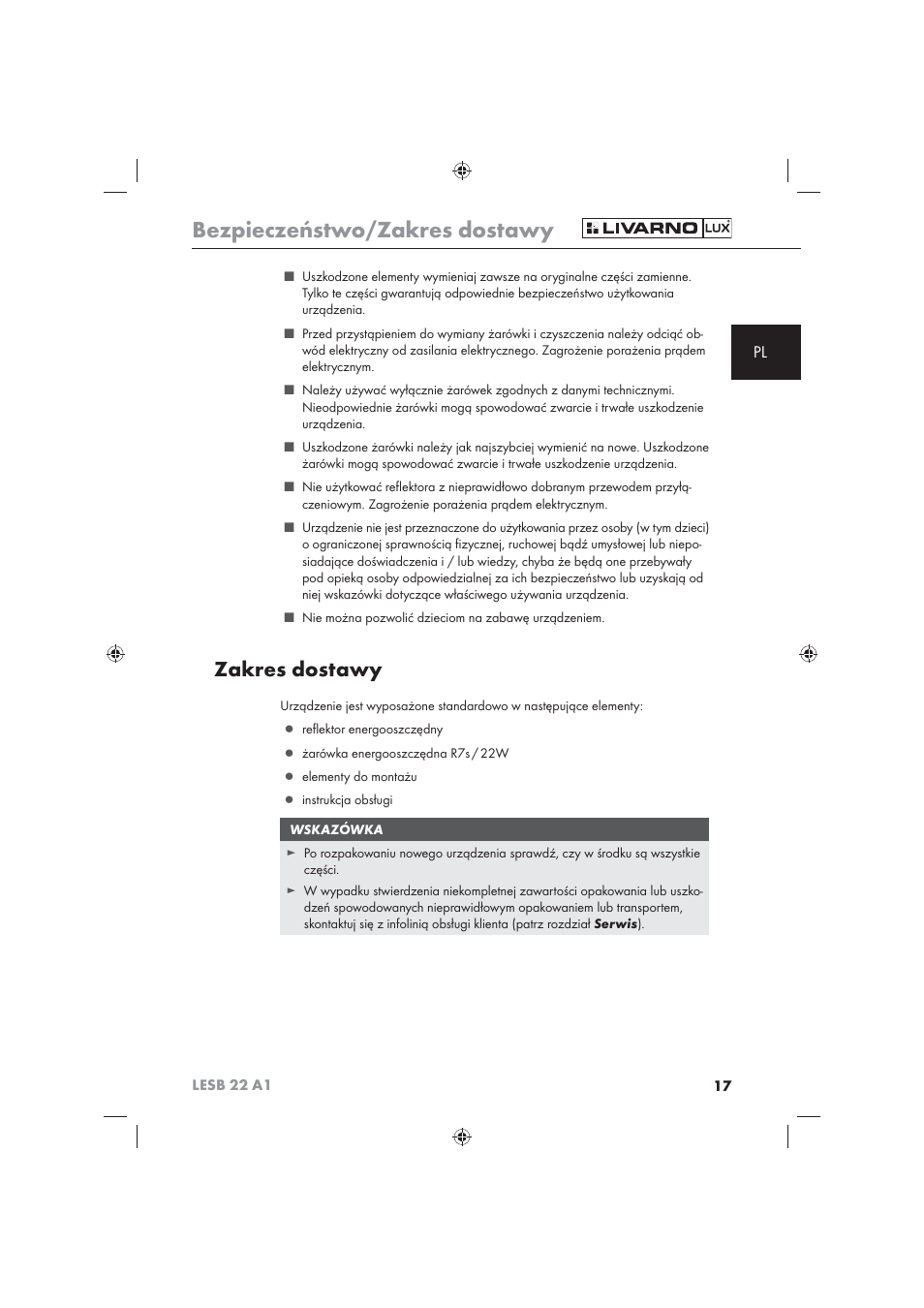 Bezpieczeństwo/zakres dostawy, Zakres dostawy | Livarno LESB 22 A1 User Manual | Page 19 / 74