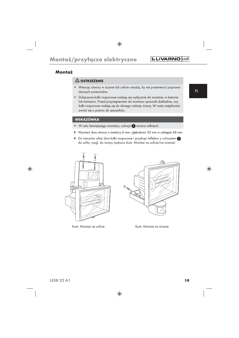 Montaż/przyłącze elektryczne, Montaż | Livarno LESB 22 A1 User Manual | Page 21 / 74