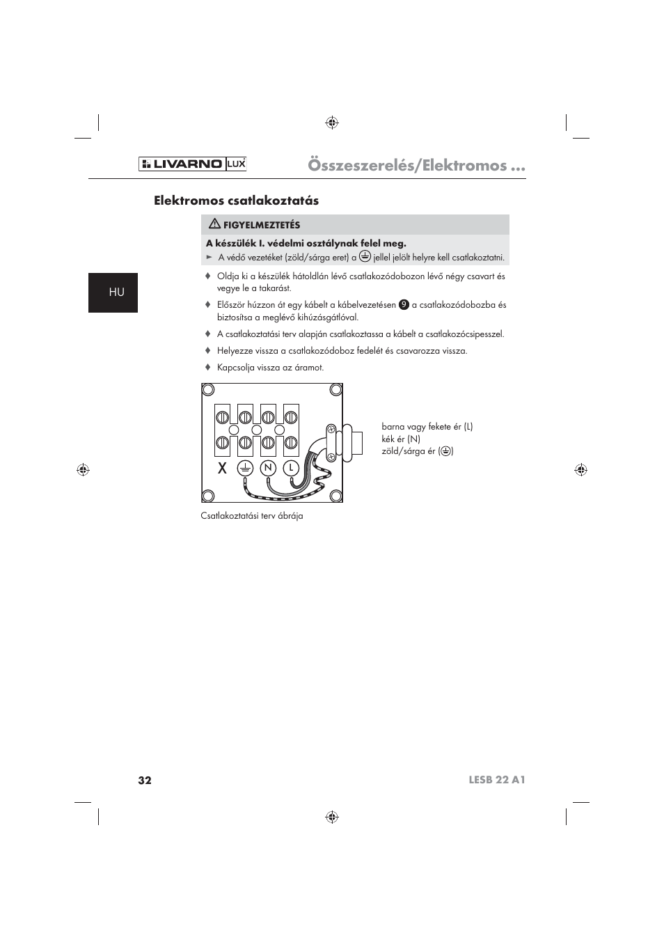 Összeszerelés/elektromos, Elektromos csatlakoztatás | Livarno LESB 22 A1 User Manual | Page 34 / 74