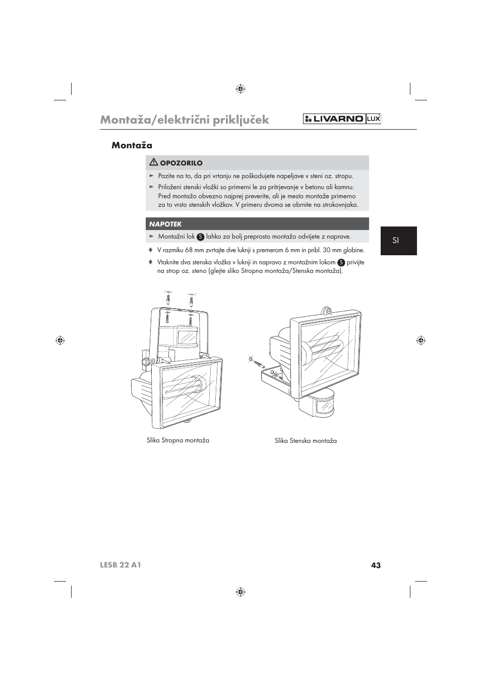 Montaža/električni priključek, Montaža | Livarno LESB 22 A1 User Manual | Page 45 / 74