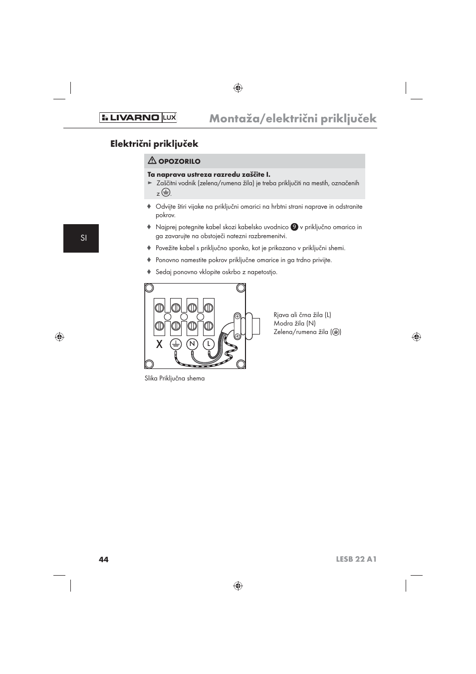 Montaža/električni priključek, Električni priključek | Livarno LESB 22 A1 User Manual | Page 46 / 74