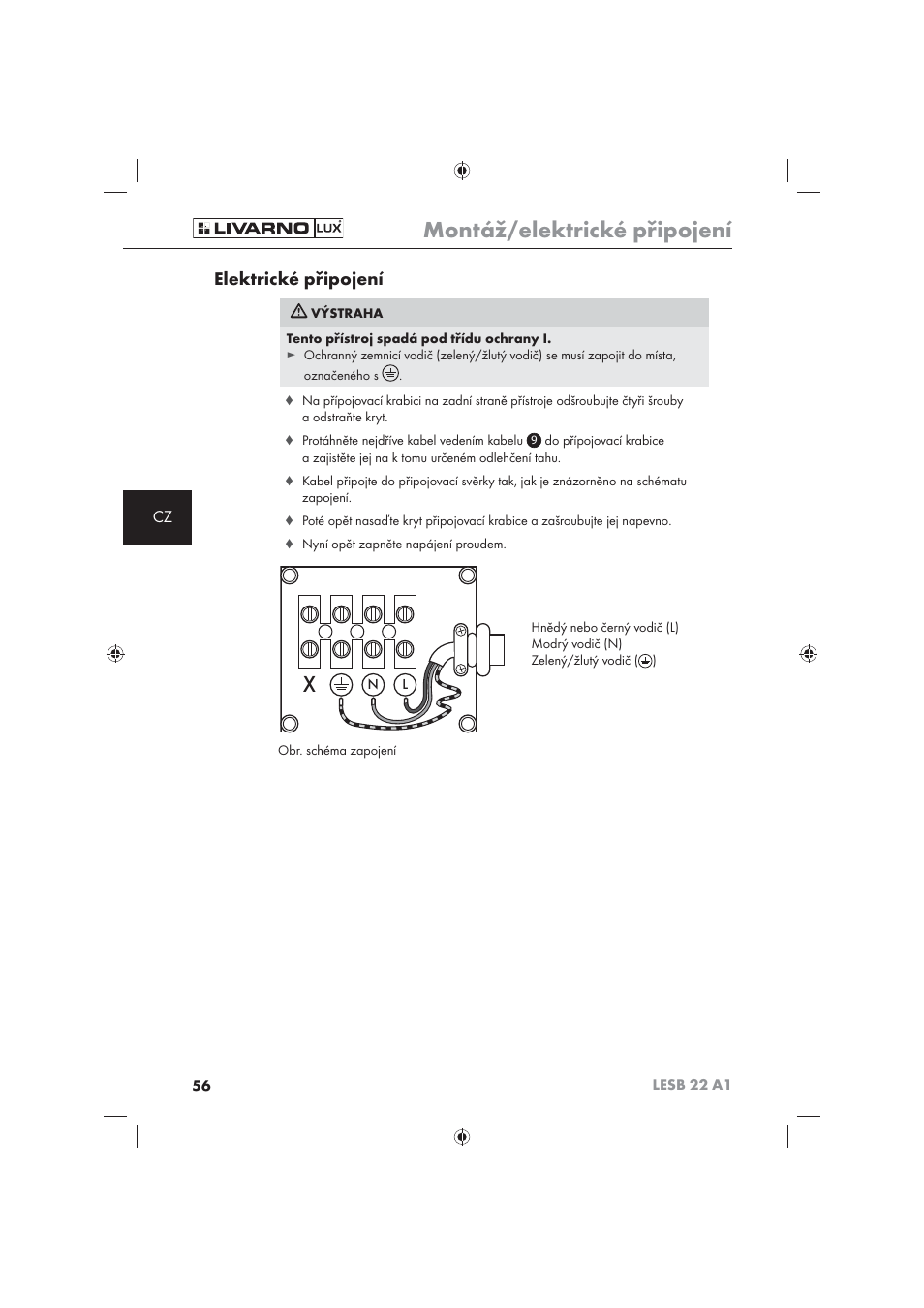 Montáž/elektrické připojení, Elektrické připojení | Livarno LESB 22 A1 User Manual | Page 58 / 74