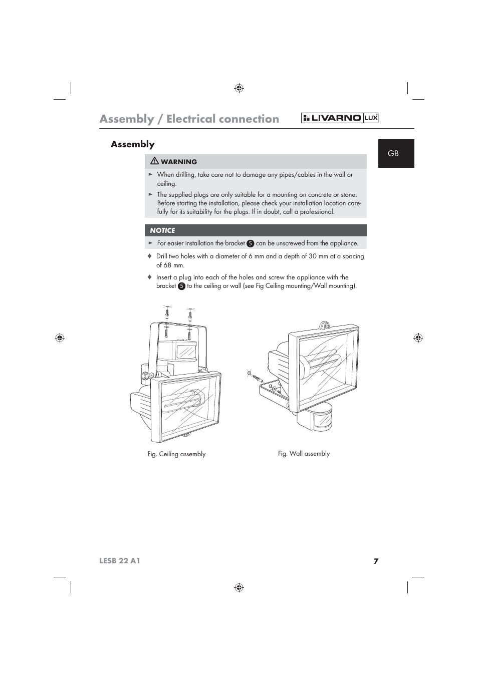 Assembly / electrical connection, Assembly | Livarno LESB 22 A1 User Manual | Page 9 / 74