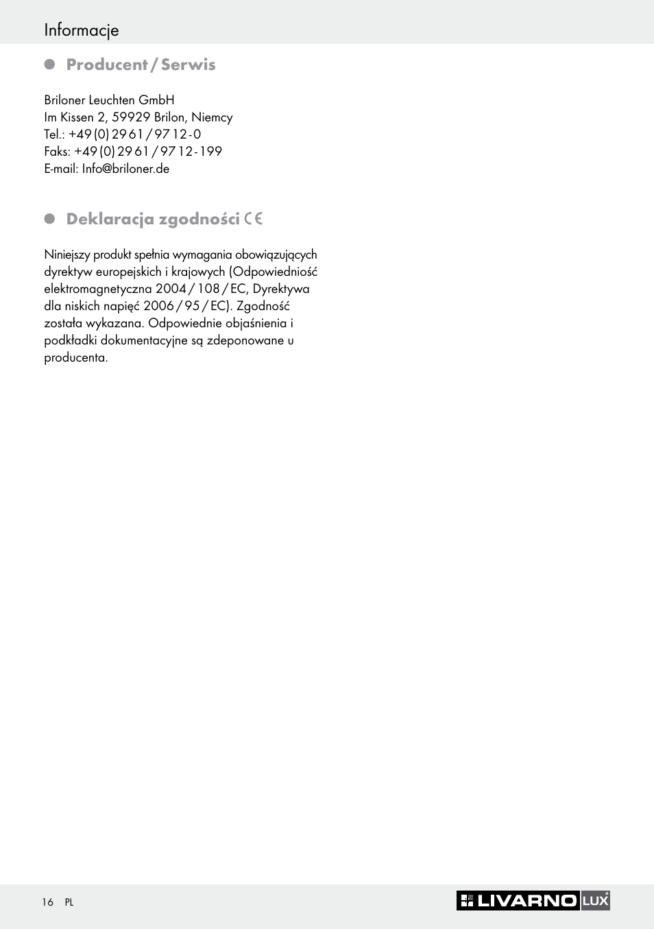 Informacje | Livarno 1241/022L+1242/022L User Manual | Page 16 / 49