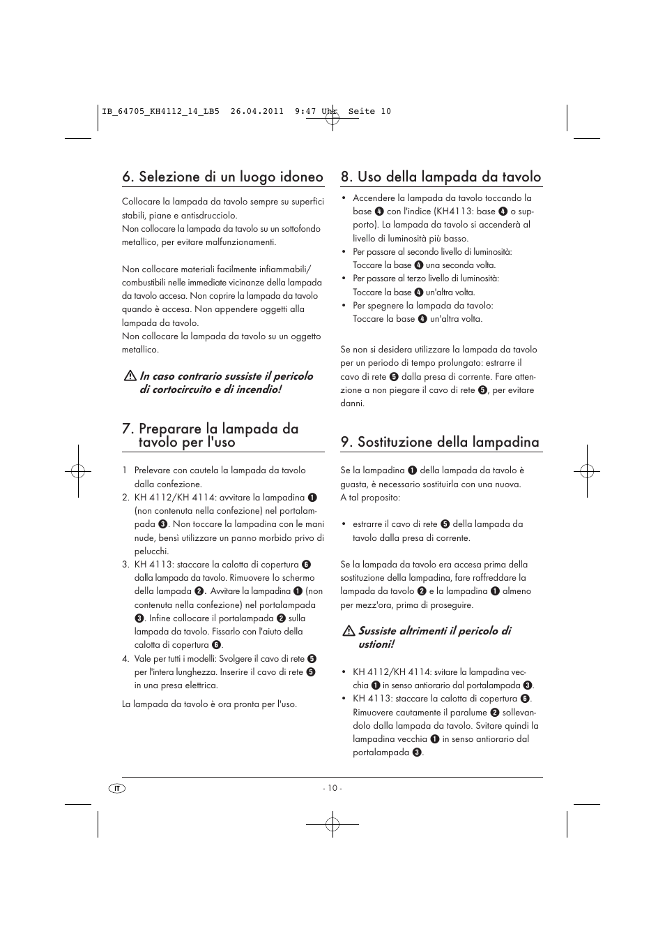 Selezione di un luogo idoneo, Preparare la lampada da tavolo per l'uso, Uso della lampada da tavolo | Sostituzione della lampadina | Livarno KH 4112 User Manual | Page 12 / 32