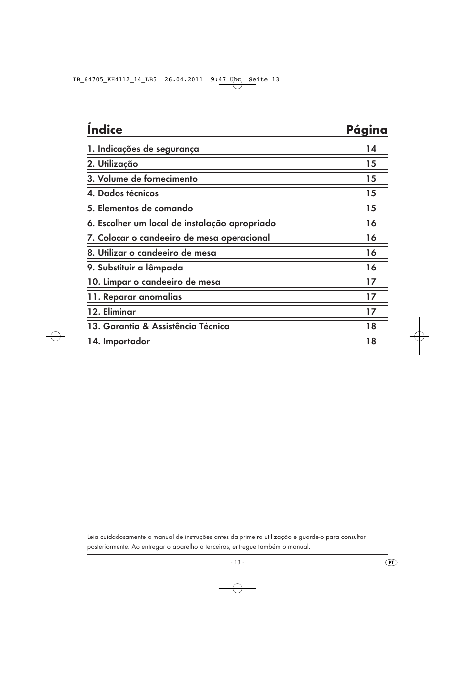 Índice página | Livarno KH 4112 User Manual | Page 15 / 32
