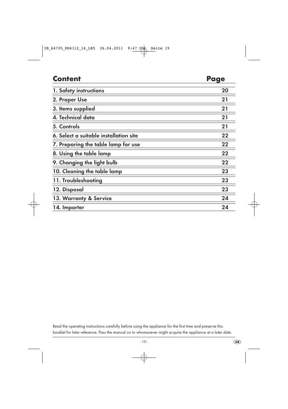 Content page | Livarno KH 4112 User Manual | Page 21 / 32