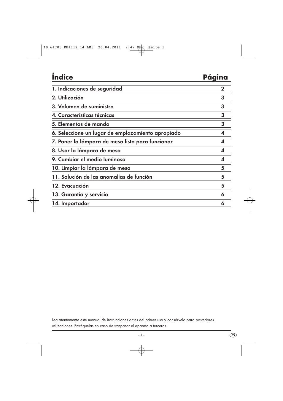 Índice página | Livarno KH 4112 User Manual | Page 3 / 32